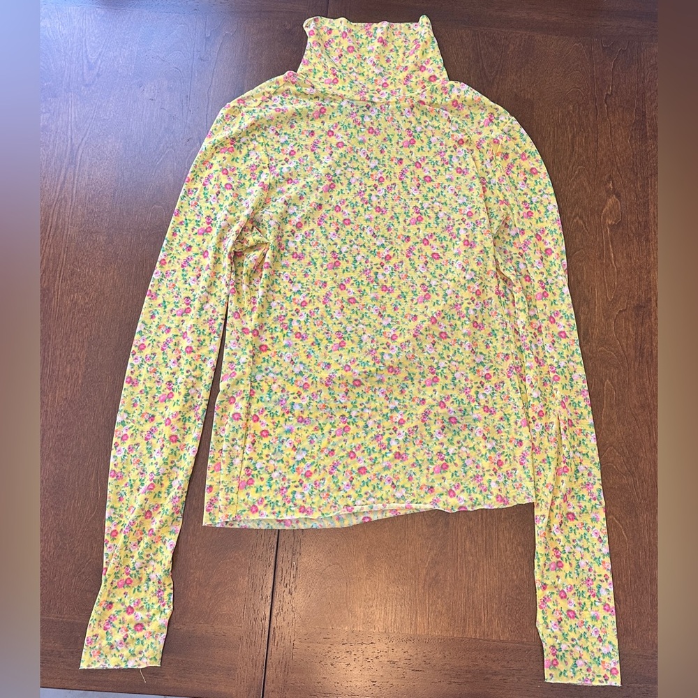 AFRM Sheer Floral Long Sleeve Top - Yellow and Pink